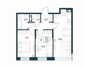 2-к квартира, вторичка, 53м2, 3/18 этаж