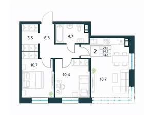 2-к квартира, вторичка, 55м2, 5/10 этаж