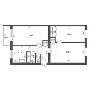3-к квартира, вторичка, 62м2, 5/5 этаж