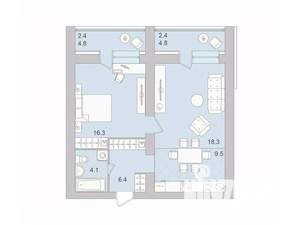 2-к квартира, вторичка, 60м2, 7/9 этаж