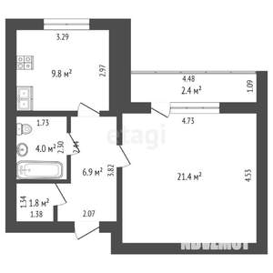 1-к квартира, вторичка, 44м2, 5/7 этаж