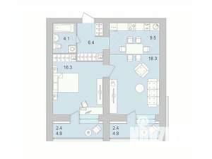 2-к квартира, вторичка, 59м2, 6/9 этаж