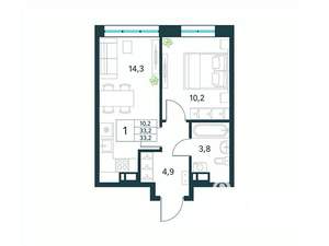 1-к квартира, вторичка, 33м2, 3/18 этаж