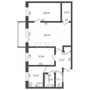 3-к квартира, вторичка, 55м2, 4/5 этаж