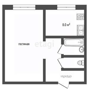 1-к квартира, вторичка, 33м2, 4/5 этаж