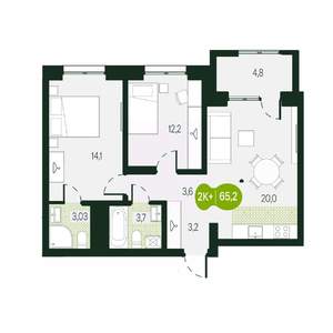 3-к квартира, вторичка, 65м2, 12/17 этаж