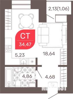 1-к квартира, строящийся дом, 34м2, 9/9 этаж