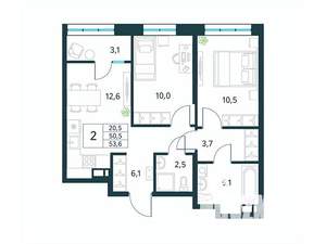2-к квартира, вторичка, 54м2, 15/18 этаж