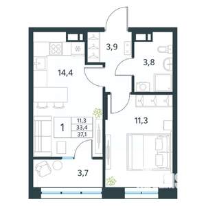 1-к квартира, вторичка, 37м2, 18/18 этаж
