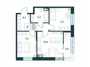 2-к квартира, вторичка, 57м2, 8/18 этаж