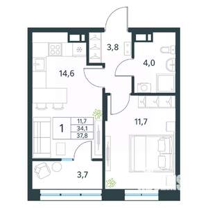 1-к квартира, вторичка, 38м2, 10/18 этаж