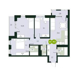 4-к квартира, вторичка, 87м2, 15/17 этаж