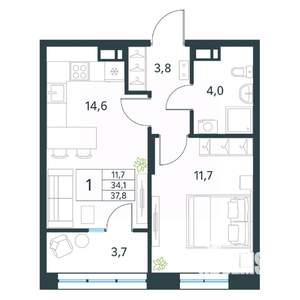 1-к квартира, вторичка, 38м2, 16/18 этаж