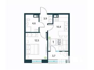 1-к квартира, вторичка, 39м2, 9/18 этаж
