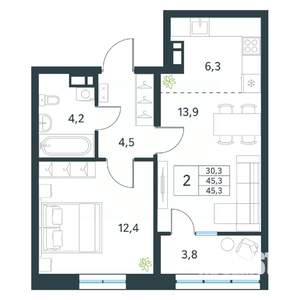 2-к квартира, вторичка, 45м2, 14/18 этаж