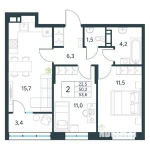 2-к квартира, вторичка, 54м2, 12/18 этаж
