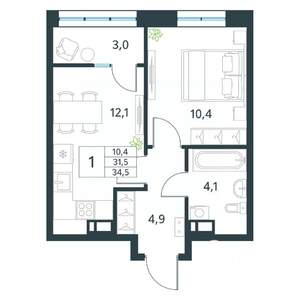1-к квартира, вторичка, 35м2, 10/18 этаж