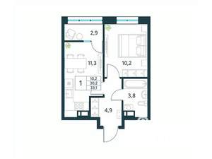 1-к квартира, вторичка, 33м2, 7/18 этаж