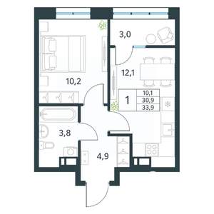 1-к квартира, вторичка, 34м2, 14/18 этаж