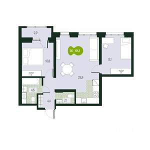 3-к квартира, вторичка, 64м2, 14/17 этаж