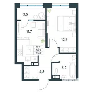 1-к квартира, вторичка, 40м2, 16/18 этаж