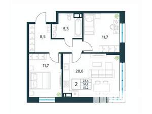 2-к квартира, вторичка, 57м2, 3/18 этаж