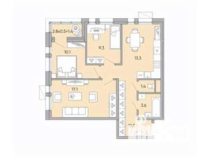 3-к квартира, вторичка, 69м2, 2/18 этаж