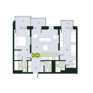 3-к квартира, вторичка, 89м2, 2/17 этаж