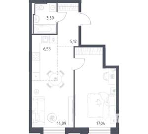 1-к квартира, вторичка, 47м2, 2/17 этаж