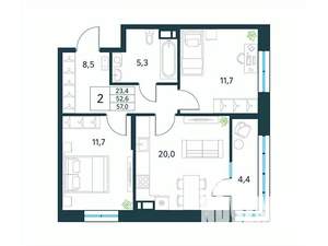 2-к квартира, вторичка, 57м2, 13/18 этаж