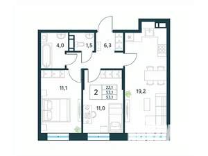 2-к квартира, вторичка, 53м2, 2/18 этаж