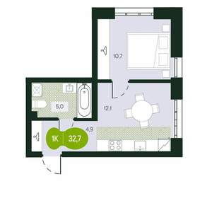 1-к квартира, вторичка, 33м2, 1/17 этаж