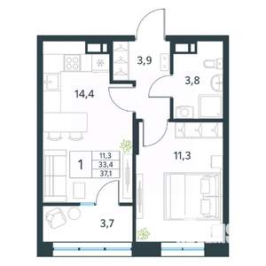 1-к квартира, вторичка, 37м2, 14/18 этаж