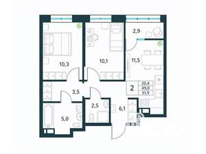 2-к квартира, вторичка, 52м2, 13/18 этаж