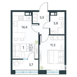 1-к квартира, вторичка, 37м2, 8/18 этаж