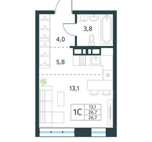 1-к квартира, вторичка, 27м2, 4/10 этаж