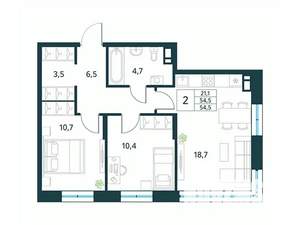 2-к квартира, вторичка, 55м2, 4/10 этаж