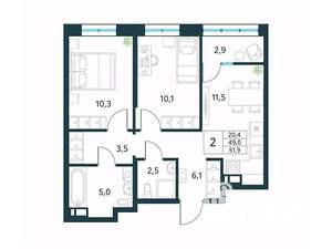 2-к квартира, вторичка, 52м2, 16/18 этаж