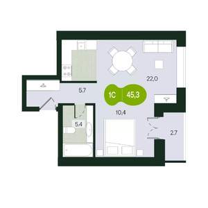 Студия квартира, строящийся дом, 45м2, 5/9 этаж