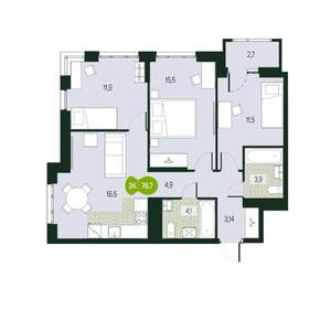 4-к квартира, вторичка, 77м2, 2/17 этаж