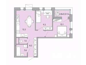 2-к квартира, вторичка, 47м2, 2/18 этаж