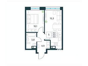 1-к квартира, вторичка, 34м2, 2/18 этаж