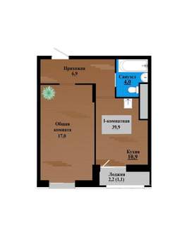 1-к квартира, строящийся дом, 40м2, 2/12 этаж