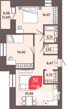 3-к квартира, строящийся дом, 71м2, 3/9 этаж