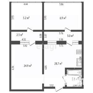 1-к квартира, вторичка, 76м2, 2/9 этаж