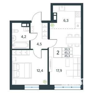 2-к квартира, вторичка, 45м2, 3/18 этаж