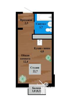 1-к квартира, строящийся дом, 23м2, 2/12 этаж