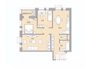 3-к квартира, вторичка, 68м2, 16/18 этаж
